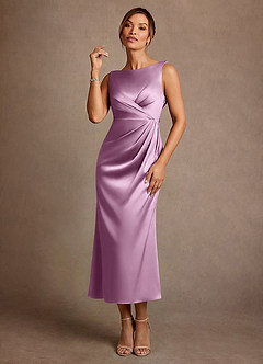 Azazie Mazhe 신부의 어머니 드레스 A라인 주름진 스트레치 새틴 티 길이 드레스 image1