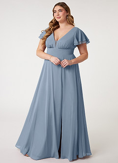 Azazie Ashika Final Sale Dusty Blue A-Line V-neck Ruched Chiffon Dress image10
