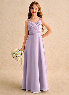 Azazie Umina Girls Formal Flower Girl Dresses Frosted Lilac A-Line Pleated Matte Satin Dress image5