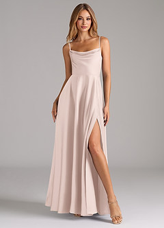 Azazie Elle Bridesmaid Dresses Blushing Pink A-Line Pleated Stretch Satin Dress image4