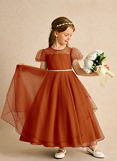 Azazie Duckie Flower Girl Dresses Paprika Ball-Gown Pleated Tulle Dress image3