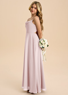 Azazie Shale Junior Robe Trapèze en Mousseline de soie Arc Rose Pâle image1