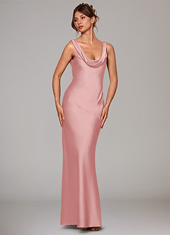 Azazie Rylina Vestidos de damas de honor Vestido de Rosa Empolvado de Satén Elástico de Corte Sirena image4