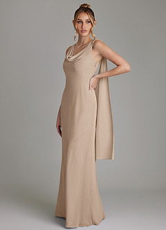 Azazie Essence Bridesmaid Dresses Taupe Sheath Chiffon Dress image1