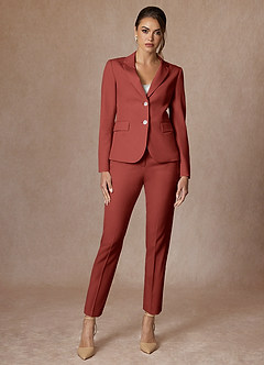 front Whitney Terracotta Refined Weave Performance Full Length Pants Suit