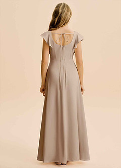 Azazie Bondi Junior Abito A-Line in Raso Elasticizzato Spacco Laterale Taupe image2