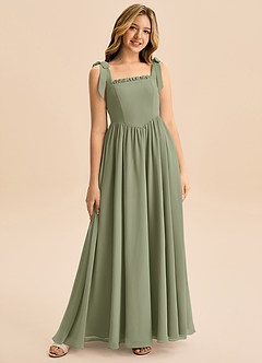 Azazie Delia Junior Abito A-Line in Chiffon Fiocco Pistacchio image1