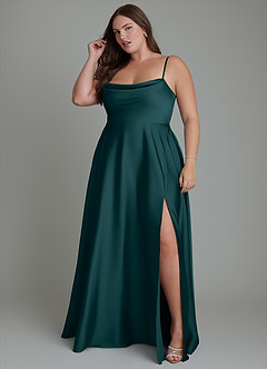 Azazie Elle Bridesmaid Dresses Pine A-Line Pleated Stretch Satin Dress image12