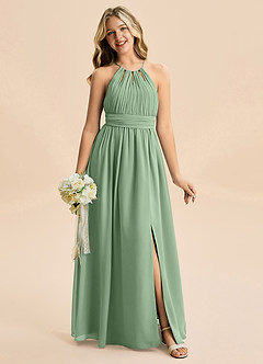 Azazie Noelle Junior Matcha A-Line Pleated Chiffon Dress image6