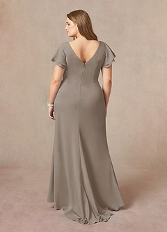 Azazie Peppermint Mother of the Bride Dresses Taupe Mermaid Scoop Ruched Stretch Crepe Dress image7