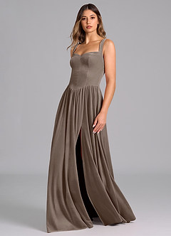 Azazie Francis Bridesmaid Dresses Silver Taupe A-Line Corset Velvet Dress image7