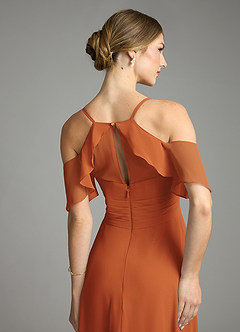 Azazie Dakota Vestidos de damas de honor Vestido de Canela de Gasa de Corte en A con Cuello en V plisado image6