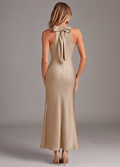 Azazie Doretta Bridesmaid Dresses Taupe Mermaid Pleated Stretch Satin Dress image6