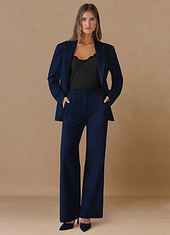 front Marina Blue Refined Weave Straight-Leg Pants