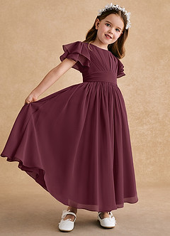 Azazie Ali Flower Girl Dresses Cabernet A-Line Pleated Chiffon Dress image6
