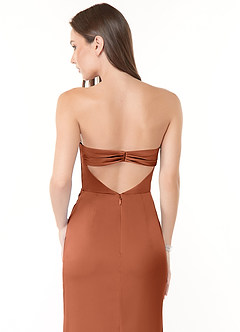 Azazie Leonis Robes de demoiselle d'honneur Robe Sirène Convertible en Satin extensible Plissée Rose De Cèdre image2