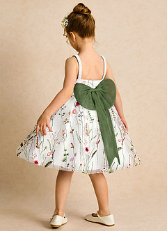 Azazie Peppa vestidos de niña de las flores Vestido de Marfil Oliva de Tul de Corte En A con Escote de Corazón image5