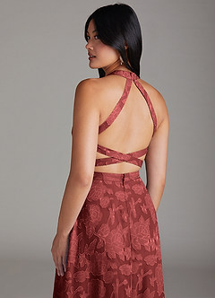 Azazie Clarice Robes de demoiselle d'honneur Robe Trapèze en Blumen-Burnout Fente latérale Terracotta image6