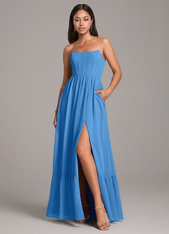 Azazie Kailee Bridesmaid Dresses Blue Jay A-Line with Pockets Chiffon Dress image1