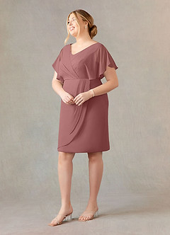 Azazie Julia Mother of the Bride Dresses Desert Rose Sheath V-Neck Pleated Chiffon Dress image8