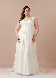 Azazie Brynslee Wedding Dresses Cream A-Line Scoop Sequins Chiffon Dress image10