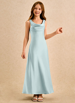 Azazie Raspberry Girls Formal 플라워 걸 드레스 A라인 주름진 스트레치 새틴 발목 길이 드레스 image4