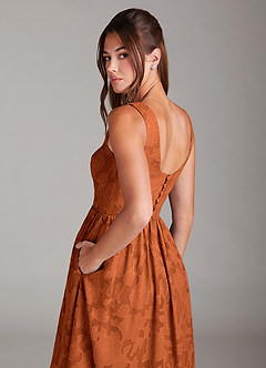 Azazie Alissa Bridesmaid Dresses Burnt Orange A-Line with Pockets Floral Burnout Dress image2