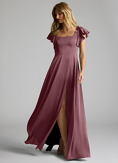 Azazie Bondi Vestidos de damas de honor Vestido Amatista de Satén Elástico de Línea A con Lazo image6