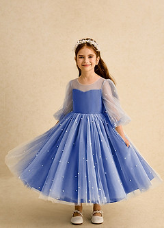 Azazie Trudy Blumenmädchenkleider Ballkleid Herzausschnitt Tüll Kleid Königsblau image5