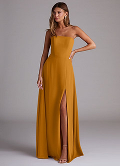 Azazie Wren Bridesmaid Dresses Butterscotch A-Line Side Slit Chiffon Convertible Dress image1