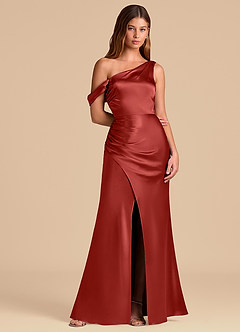 Azazie Madelyn 신부 들러리 드레스 인어 오프 더 숄더 메탈릭 새틴 바닥 길이 드레스 image5