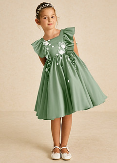 Azazie Sue Ellen Flower Girl Dresses Matcha A-Line Bow Matte Satin Dress image1