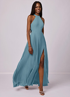 Barbie ♥ Azazie Vestidos de damas de honor Vestido de Azul Malhumorado de Gasa de Corte en A con Plisado image3