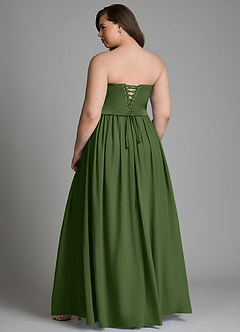Azazie Cadence Bridesmaid Dresses Olive A-Line Corset Stretch Satin Convertible Dress image12