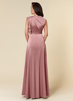 Azazie Narine vestidos de madre de la novia Vestido de Rosa Polvorienta de Satén Elástico de Corte En A con Escote alto plisado image5
