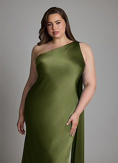 Azazie Juniper Bridesmaid Dresses Olive Mermaid One Shoulder Stretch Satin Dress image12