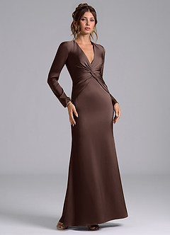 Azazie Tria Final Sale Ganache Mermaid Long Sleeve Stretch Satin Dress image1