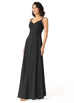 Azazie Janine Vestidos de damas de honor Vestido de Negro de Gasa de Corte en A con Cuello en V image2