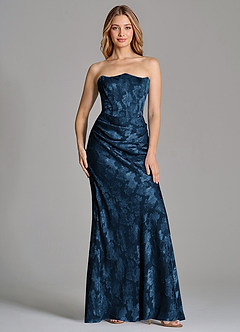 Azazie Ezrena Brautjungfernkleider Wandelbar Meerjungfrau-Linie Schulterfrei Blumen-Burnout Kleid Dunkelmarine image3