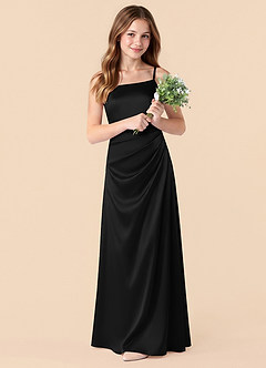 Azazie Renna Junior Black A-Line Pleated Stretch Satin Dress image3