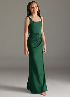 Azazie Mero Junior Dark Green Mermaid Pleated Stretch Satin Dress image3