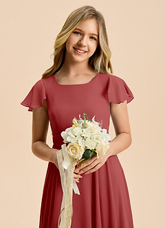 Azazie Cady Junior Rust A-Line Pleated Chiffon Dress image8