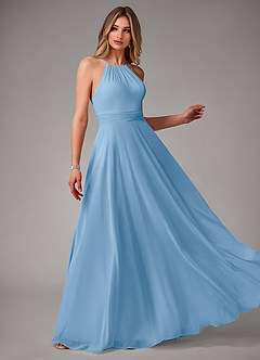 Azazie Amalia Bridesmaid Dresses Powder Blue A-Line Pleated Chiffon Dress image4