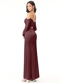 Azazie Hallie Bridesmaid Dresses Sangria Sheath Off-The-Shoulder Long Sleeve Stretch Satin Convertible Dress image6
