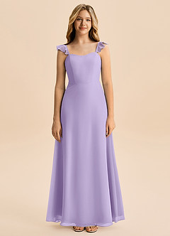 Azazie Mavie Junior Abito A-Line in Chiffon Increspato Lilla image4