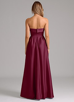 Azazie Lucienne Bridesmaid Dresses Mulberry A-Line Strapless Stretch Satin Convertible Dress image7