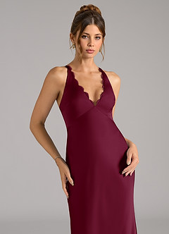 Azazie Tianna Bridesmaid Dresses Mulberry A-Line Stretch Satin Dress image7