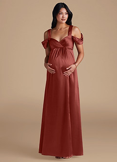 Azazie Rhea Maternity Bridesmaid Dresses A-Line Pleated Metallic Satin Floor-Length Dress image6