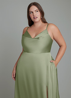 Azazie Sarella Brautjungfernkleider A-Linie Plissee Stretch-Satin Kleid Pistazie image3