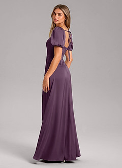 Azazie Fyona Bridesmaid Dresses Plum A-Line Pleated Stretch Satin Dress image11